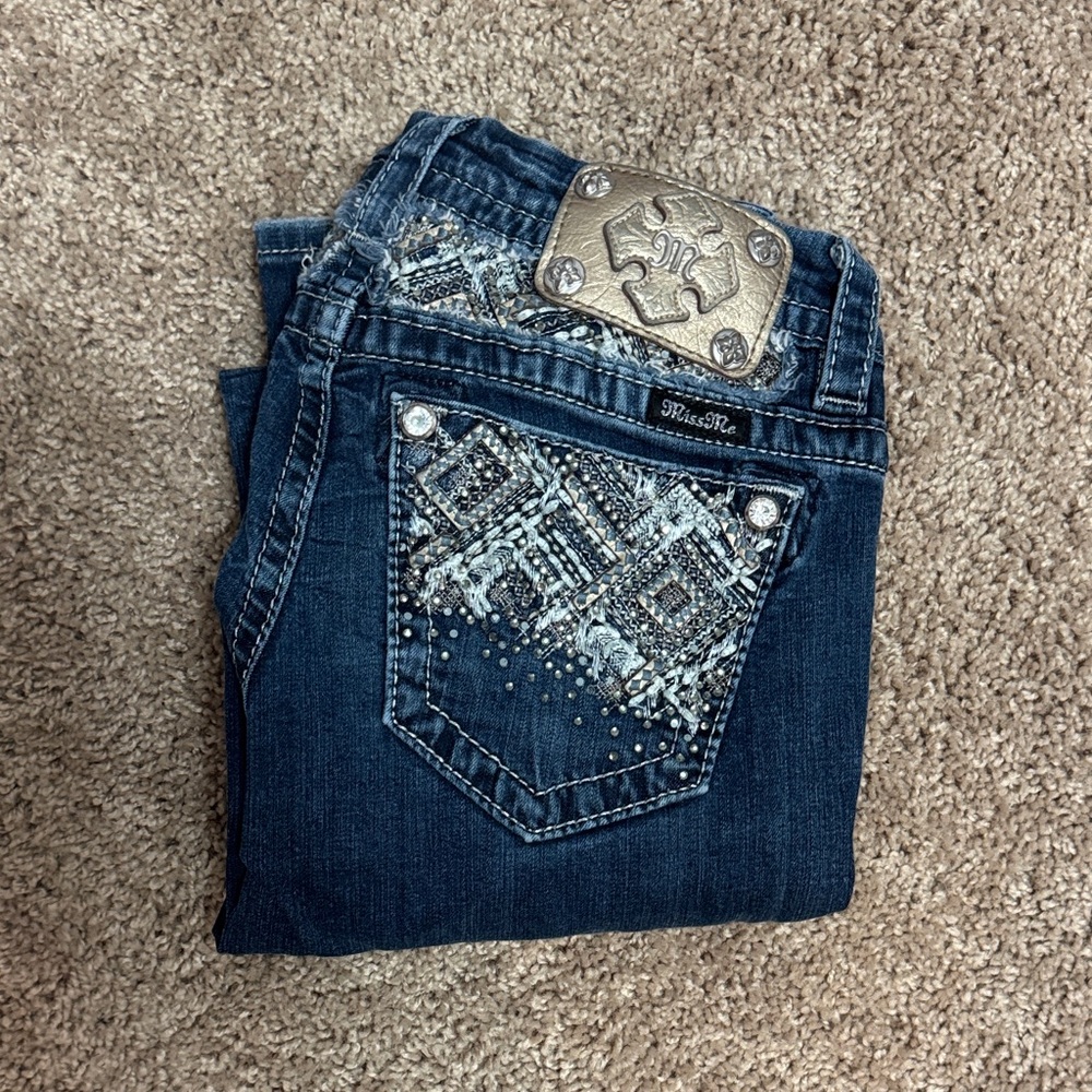 Miss Me Women's Dark Blue Boot Cut Jeans with Silver Accents